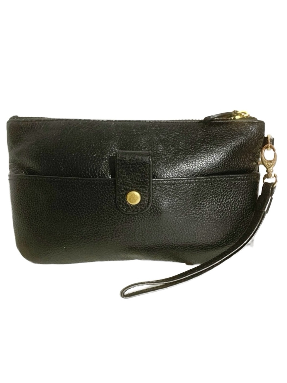 Lodis Olivia Black Italian Leather Fully Line Wristlet Wallet Gold Tone Hardware